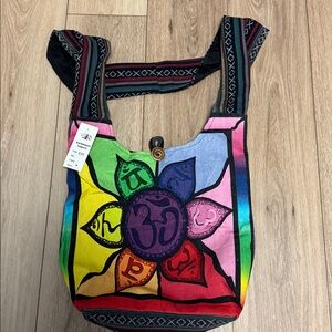 Kathmandu NWT LARGE  Black Chakra  100% Cotton BOHO Multicolor SHOULDER Bag
